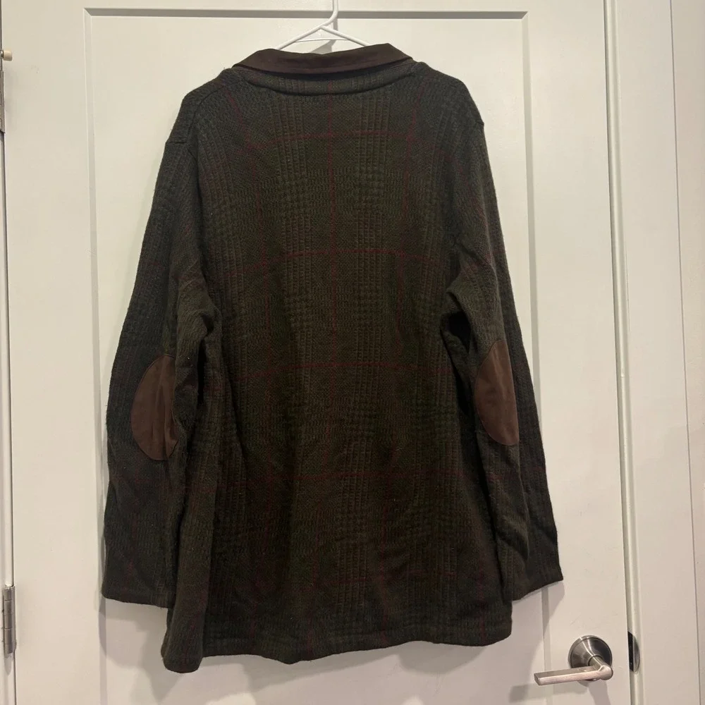 Lauren Ralph Lauren Mens Plaid Cardigan Sweater Olive Green Wool Cashmere Large